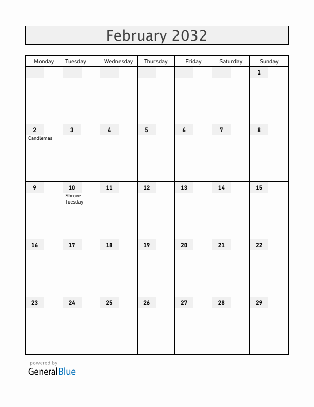 Liechtenstein February 2032 Calendar with Holidays