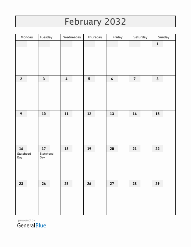 Serbia February 2032 Calendar with Holidays