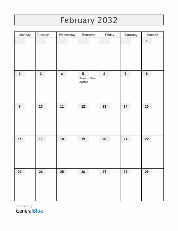 San Marino February 2032 Calendar with Holidays