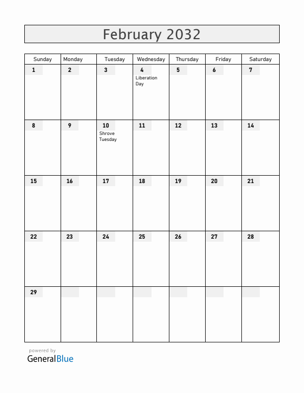 Angola February 2032 Calendar with Holidays
