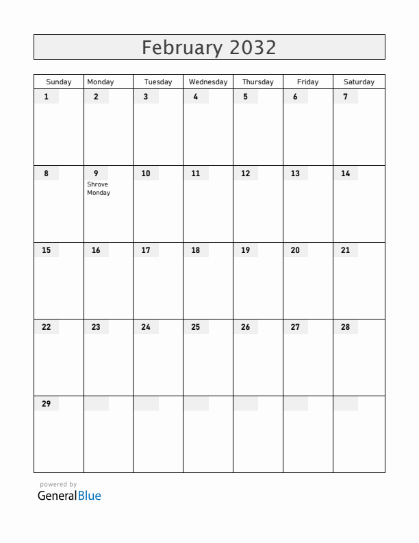 Aruba February 2032 Calendar with Holidays
