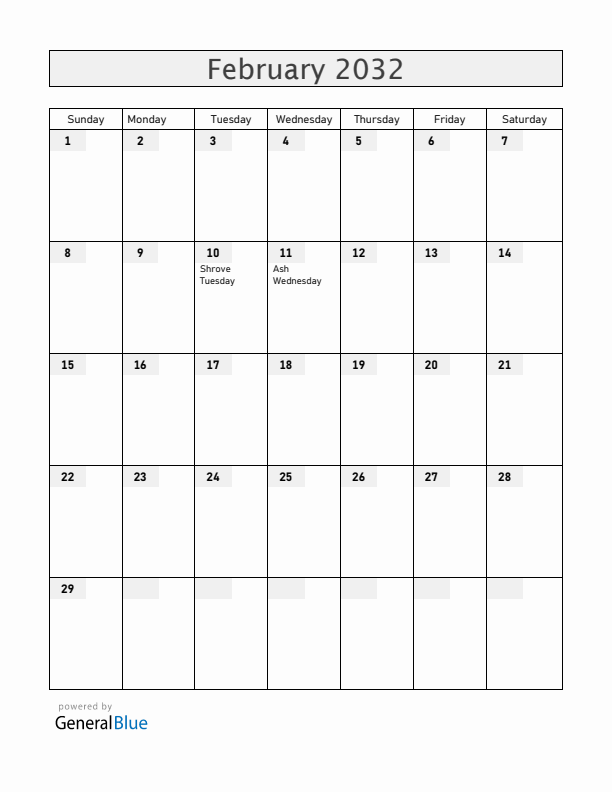Cabo Verde February 2032 Calendar with Holidays