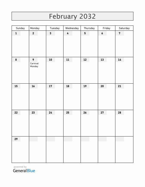 Curacao February 2032 Calendar with Holidays