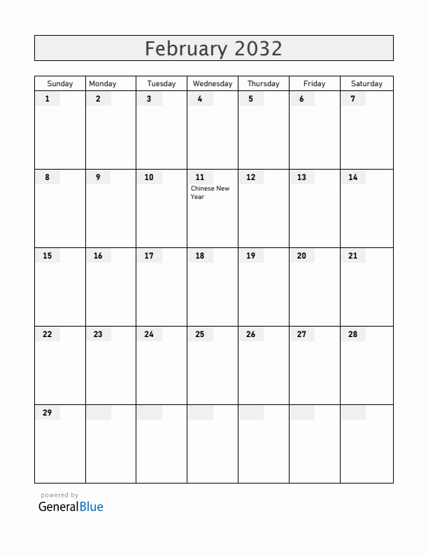 Christmas Island February 2032 Calendar with Holidays
