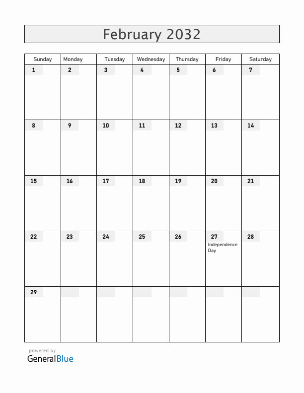 Dominican Republic February 2032 Calendar with Holidays