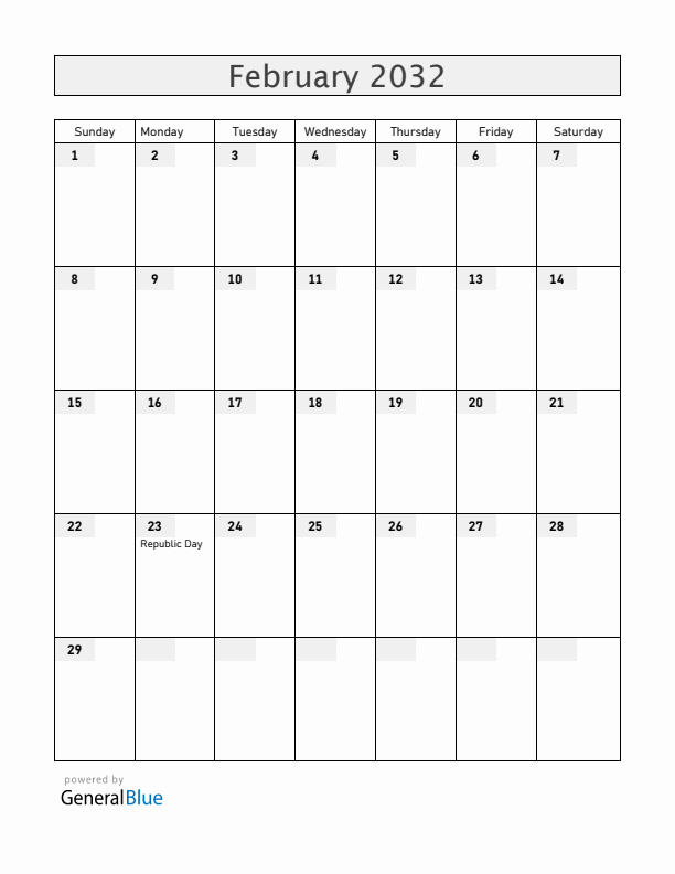 Guyana February 2032 Calendar with Holidays