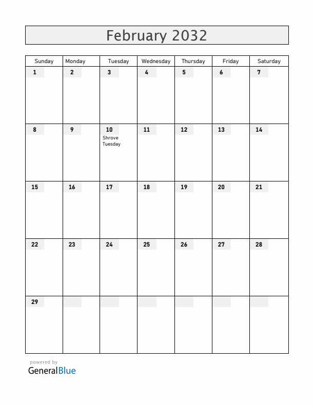 Croatia February 2032 Calendar with Holidays