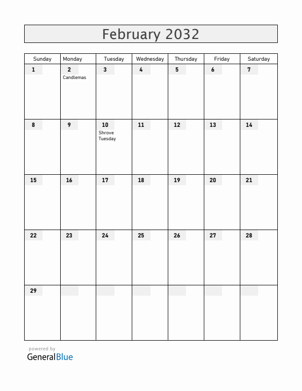 Liechtenstein February 2032 Calendar with Holidays