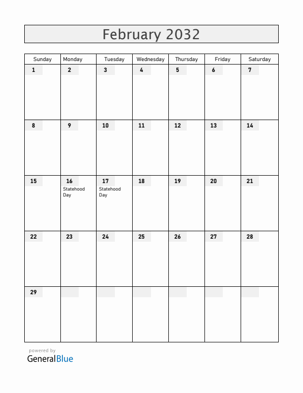 Serbia February 2032 Calendar with Holidays