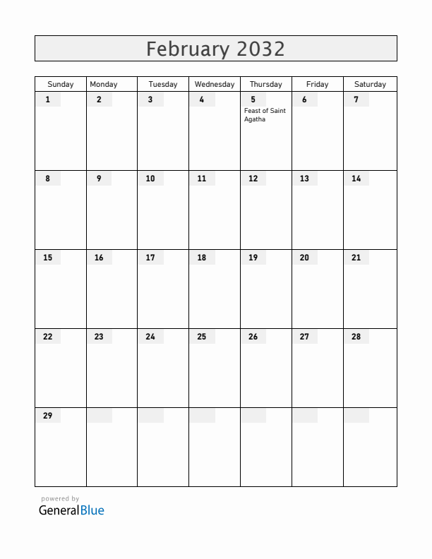 San Marino February 2032 Calendar with Holidays