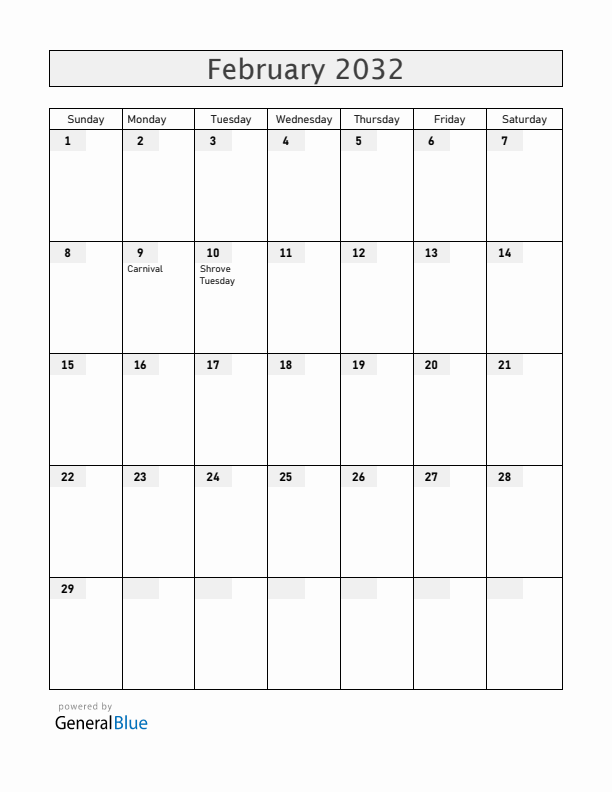 Uruguay February 2032 Calendar with Holidays