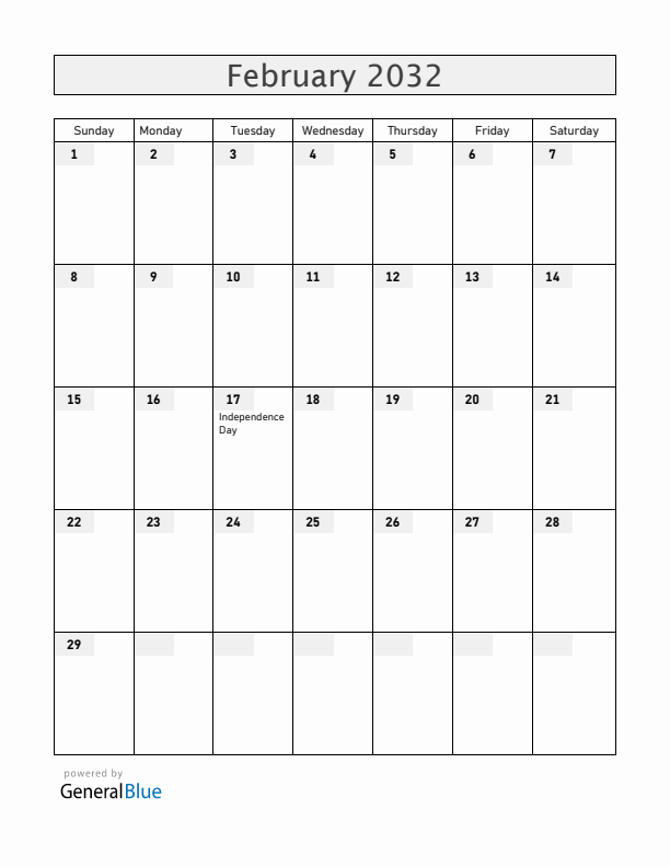 Kosovo February 2032 Calendar with Holidays