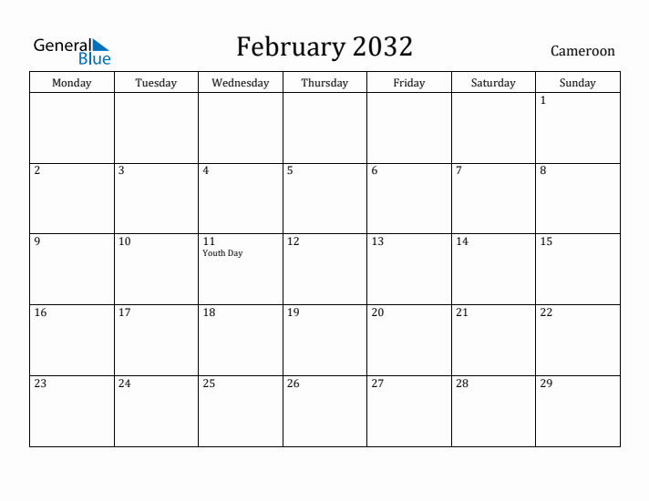 February 2032 Calendar Cameroon