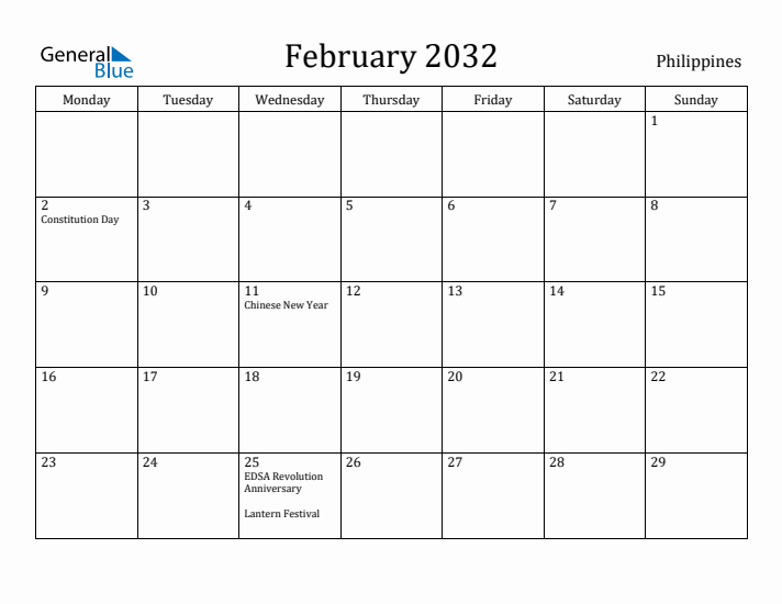February 2032 Calendar Philippines