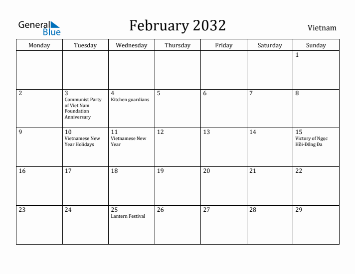 February 2032 Calendar Vietnam