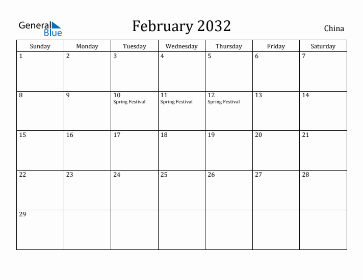 February 2032 Calendar China