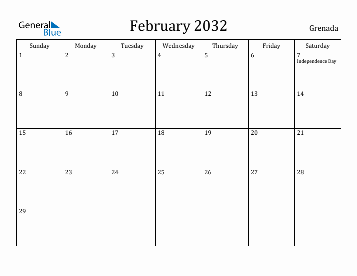 February 2032 Calendar Grenada