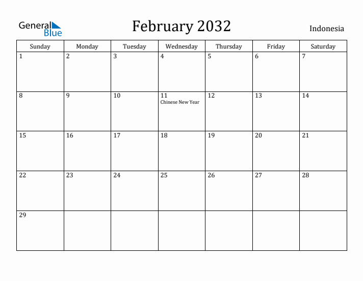 February 2032 Calendar Indonesia