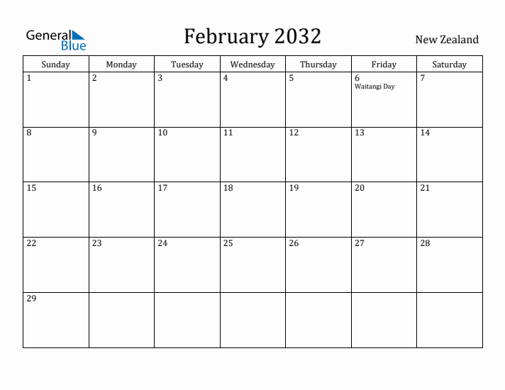 February 2032 Calendar New Zealand