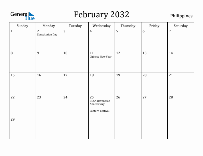 February 2032 Calendar Philippines
