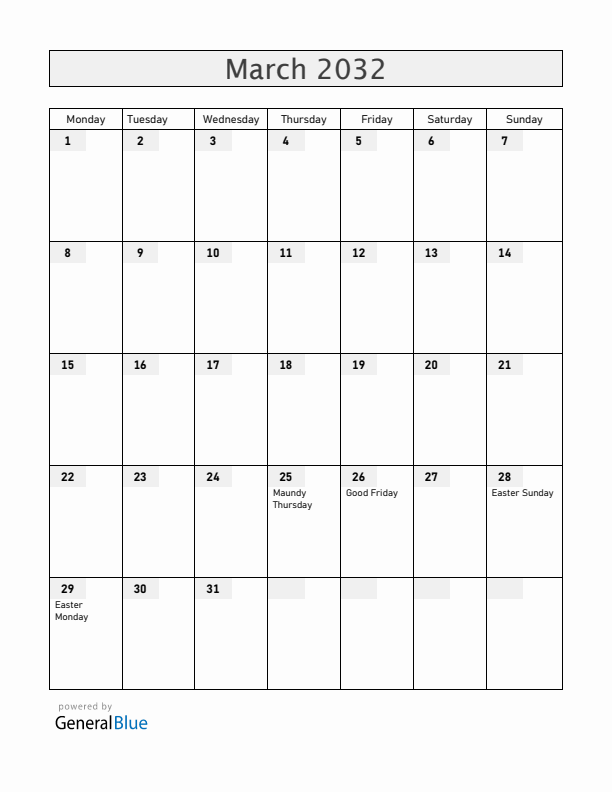 Greenland March 2032 Calendar with Holidays