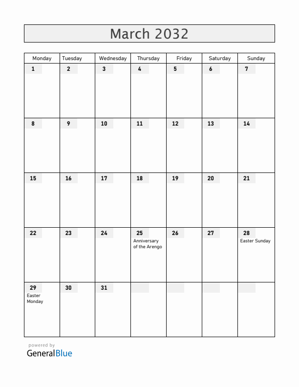 San Marino March 2032 Calendar with Holidays