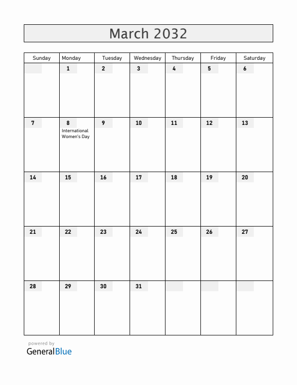 Armenia March 2032 Calendar with Holidays