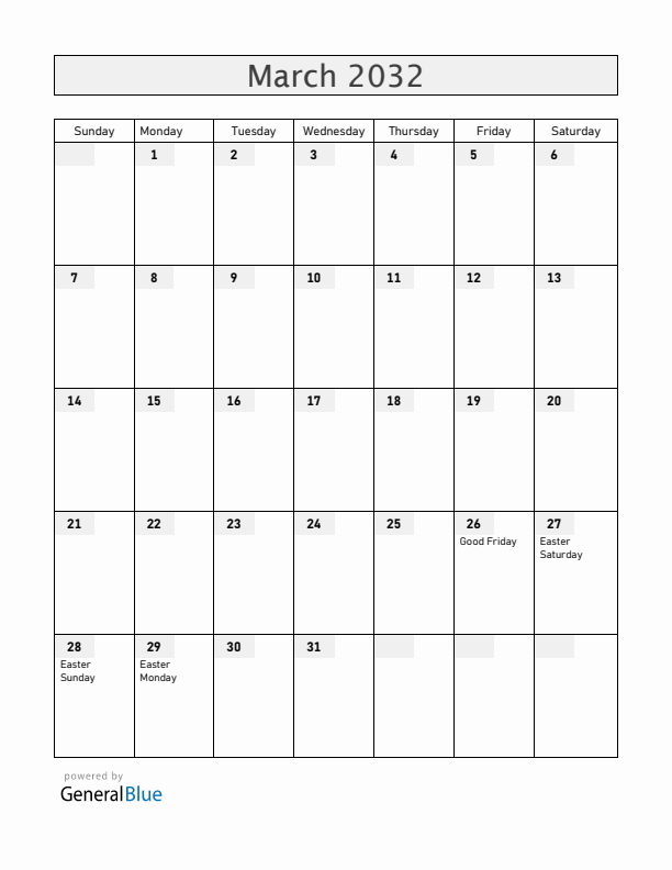 Australia March 2032 Calendar with Holidays