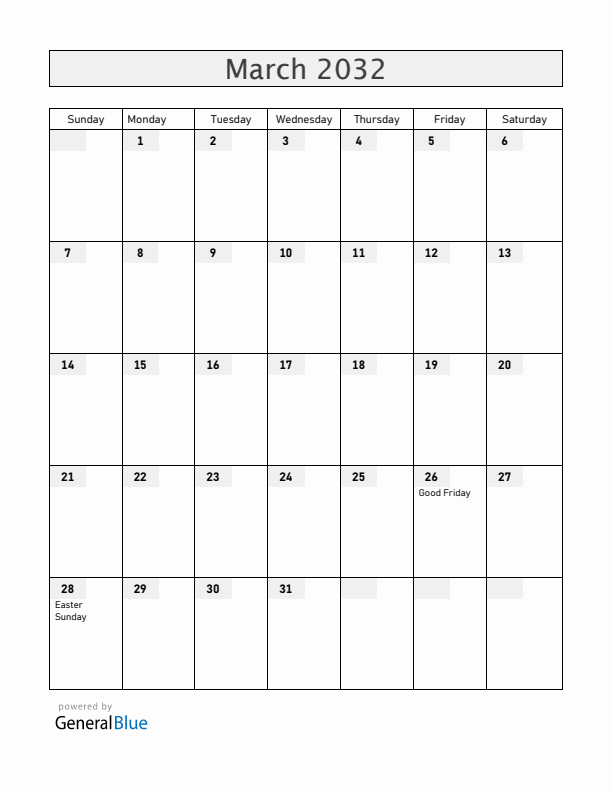 Chile March 2032 Calendar with Holidays