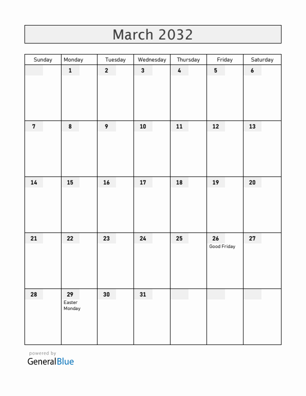 Guadeloupe March 2032 Calendar with Holidays