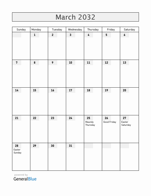 Guatemala March 2032 Calendar with Holidays