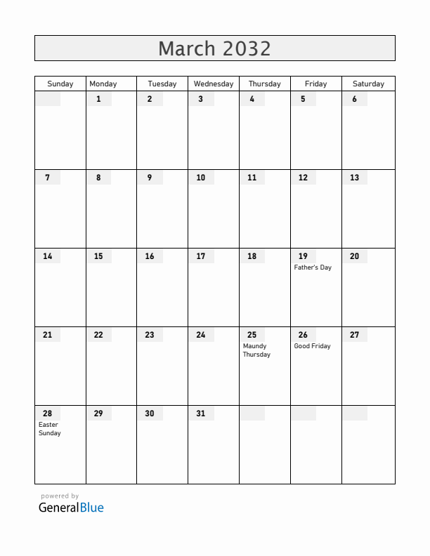Honduras March 2032 Calendar with Holidays