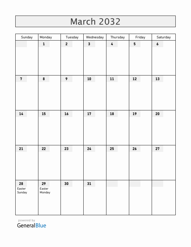 Italy March 2032 Calendar with Holidays