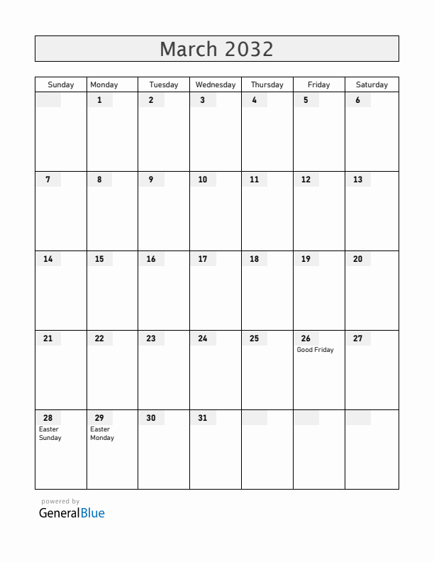 Luxembourg March 2032 Calendar with Holidays