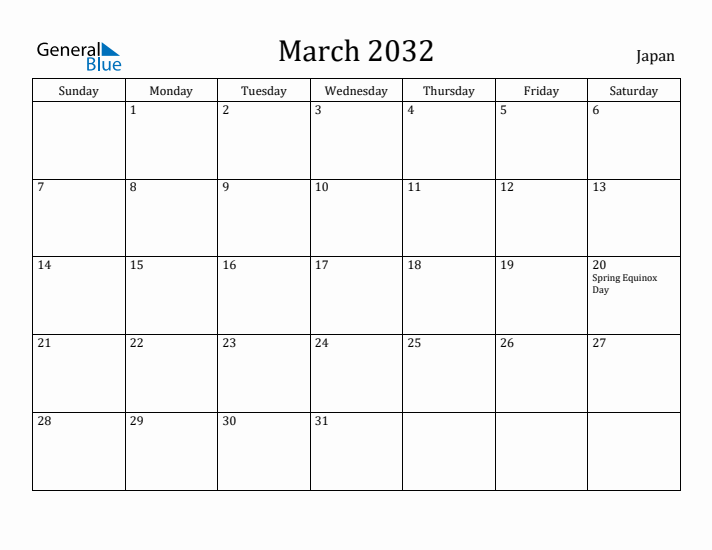 March 2032 Calendar Japan