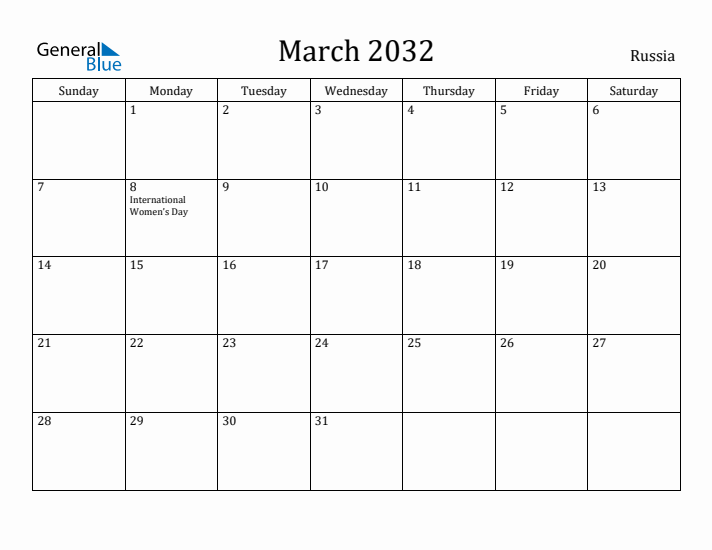 March 2032 Calendar Russia