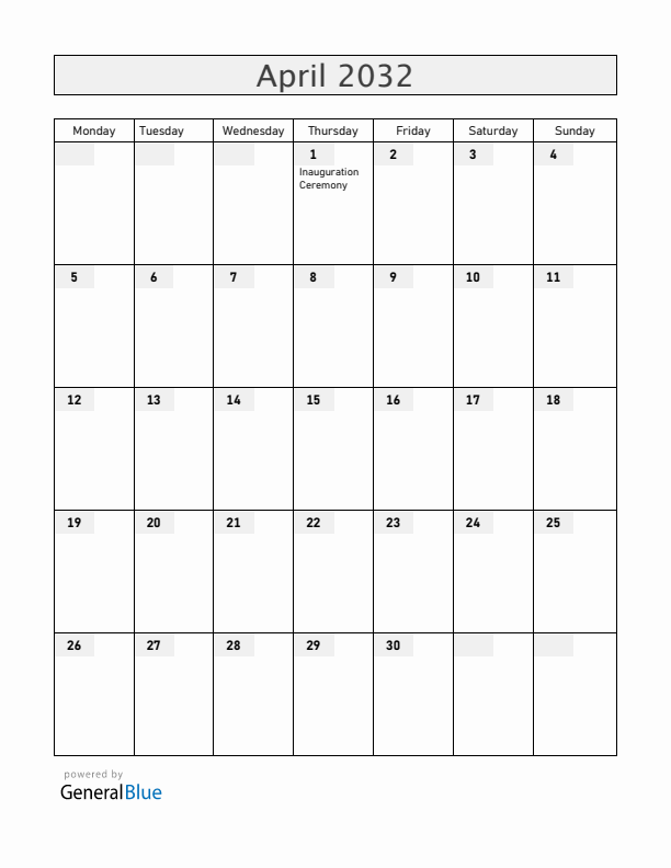San Marino April 2032 Calendar with Holidays