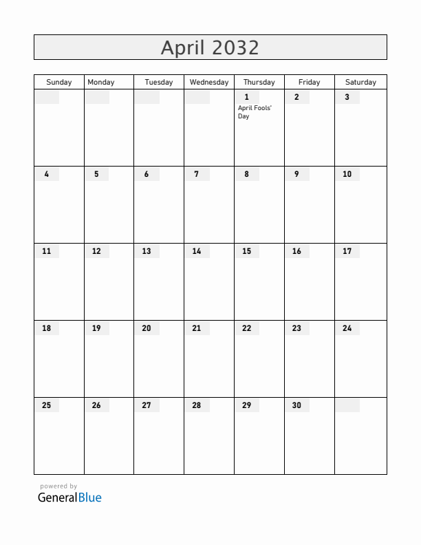Albania April 2032 Calendar with Holidays