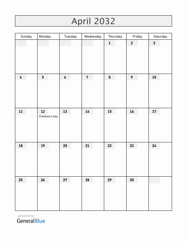 Bolivia April 2032 Calendar with Holidays