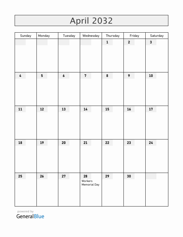 Gibraltar April 2032 Calendar with Holidays