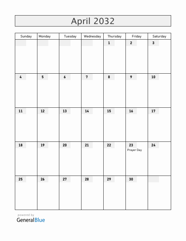 Greenland April 2032 Calendar with Holidays
