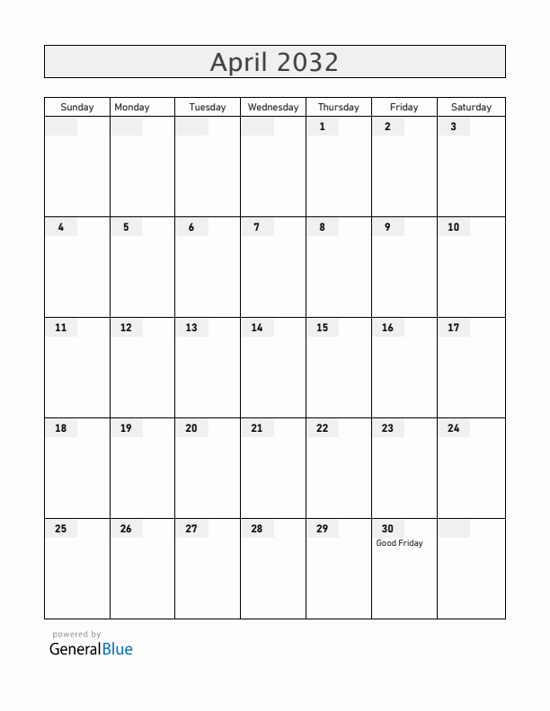 Greece April 2032 Calendar with Holidays