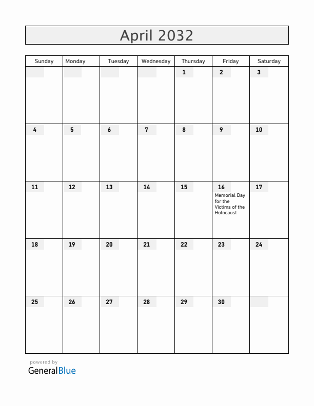 Hungary April 2032 Calendar with Holidays