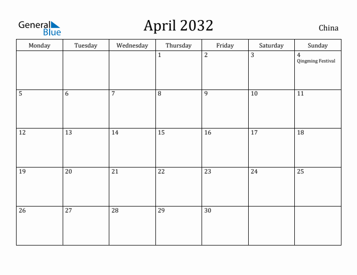 April 2032 Calendar China