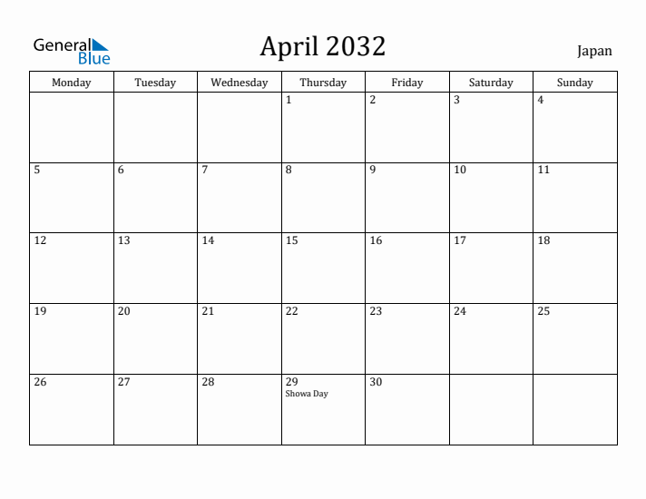 April 2032 Calendar Japan