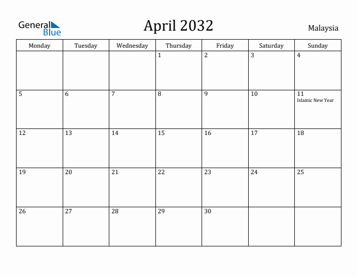 April 2032 Calendar Malaysia