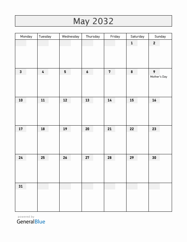 Australia May 2032 Calendar with Holidays