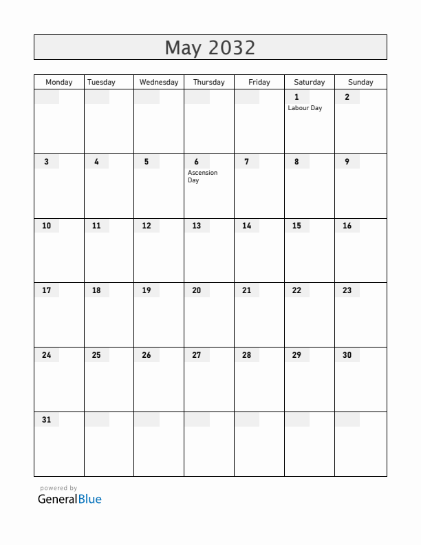 Aruba May 2032 Calendar with Holidays