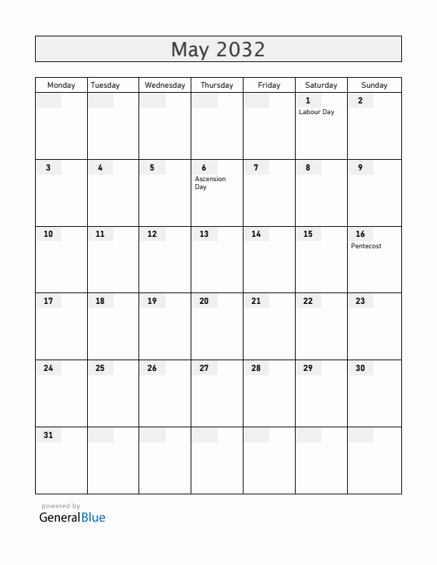 Aland Islands May 2032 Calendar with Holidays