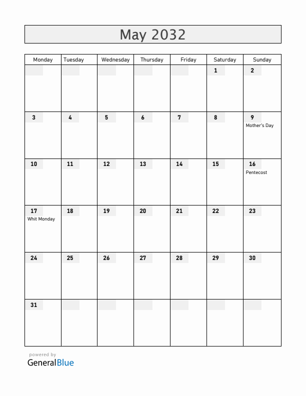 Bahamas May 2032 Calendar with Holidays